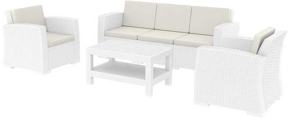 Комплект пластиковой плетеной мебели Siesta Contract Monaco Lounge Set XL, белый