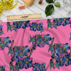 Ткань барби синяя цветочная вышивка