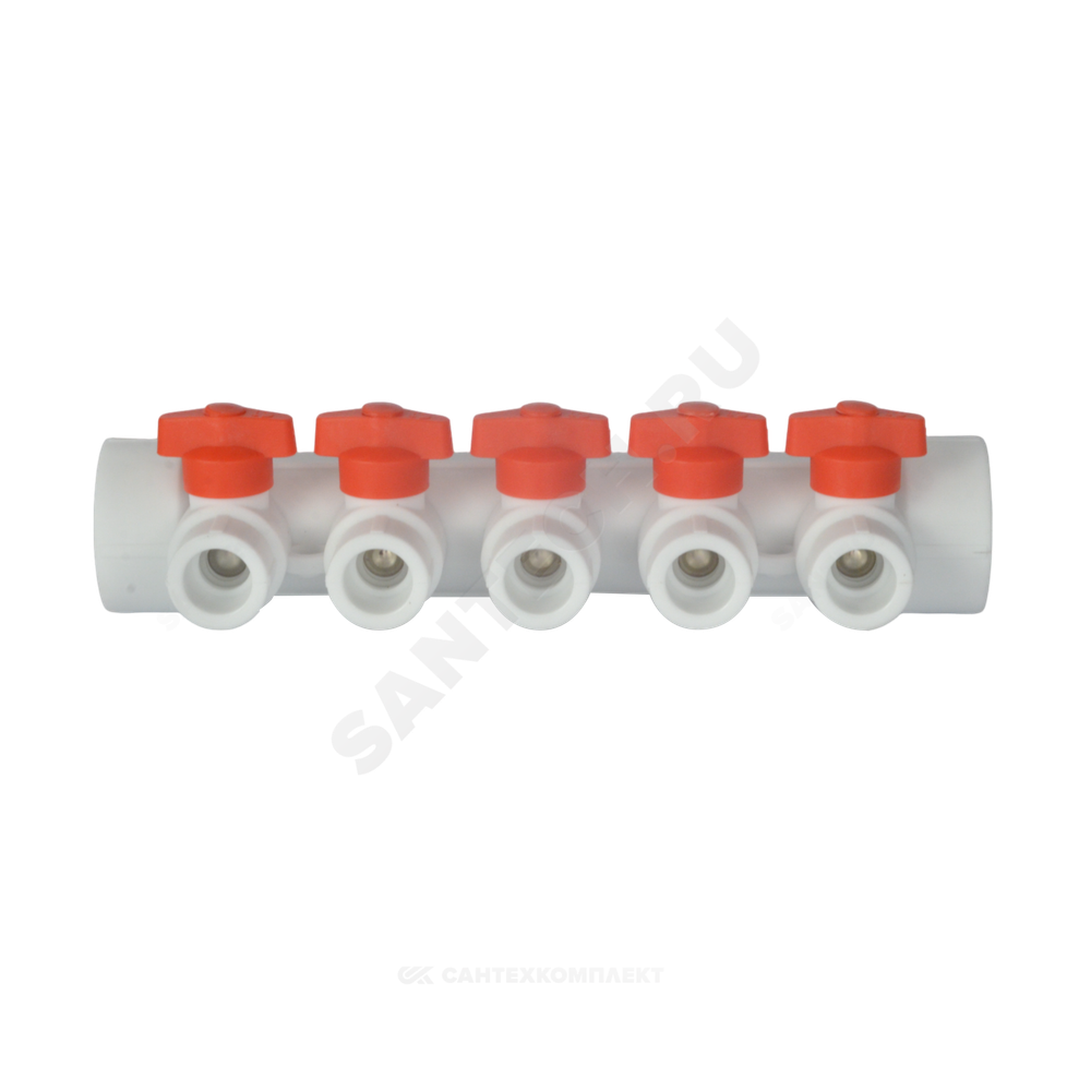 Коллектор PP-R белый Дн 40х20 на 5 выходов с кранами VALFEX 101134005
