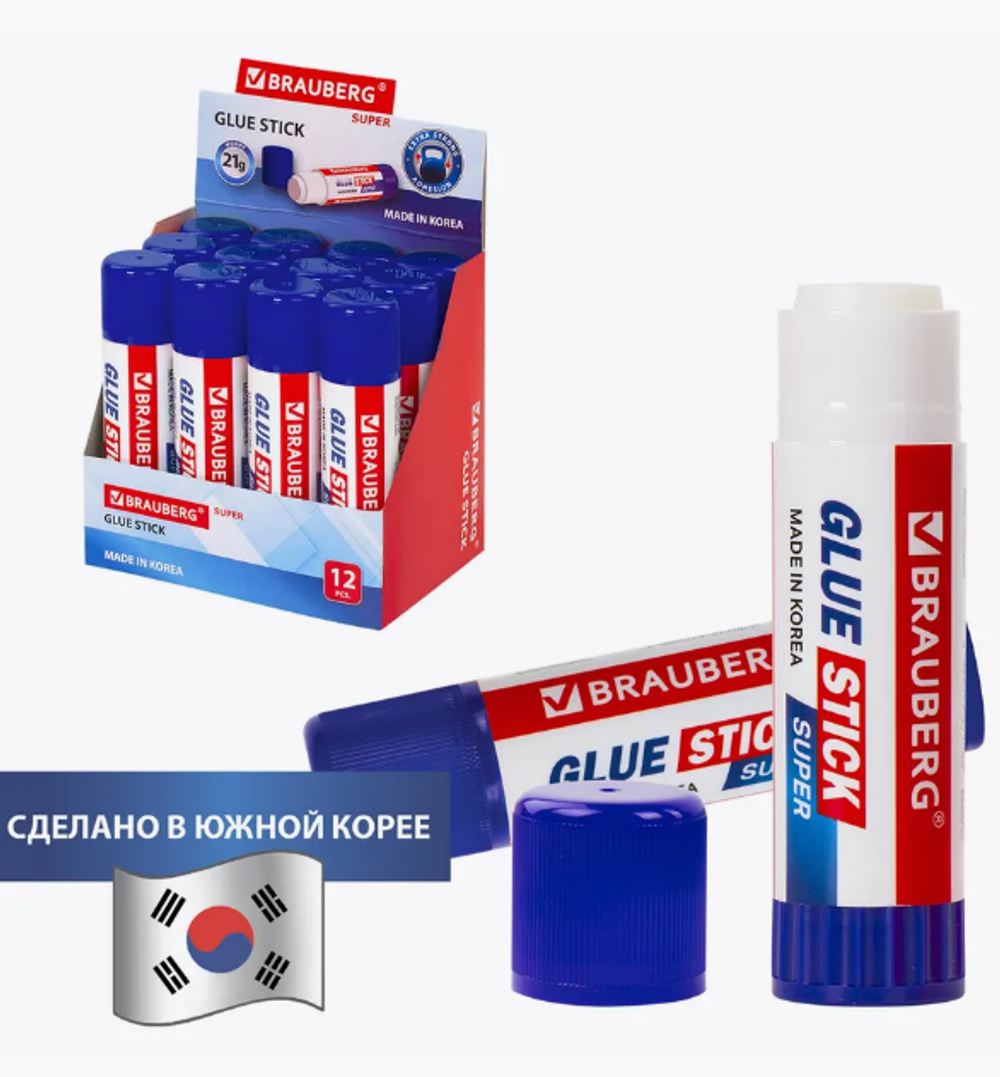Клей-карандаш 21г. Южная Корея (BRAUBERG)