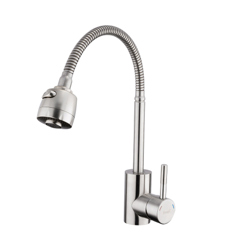 Смеситель для кухни 35k F44899-1 FRAP (гибкий излив, 2х реж. аэратор, п/гайку, САТИН, нерж.сталь)