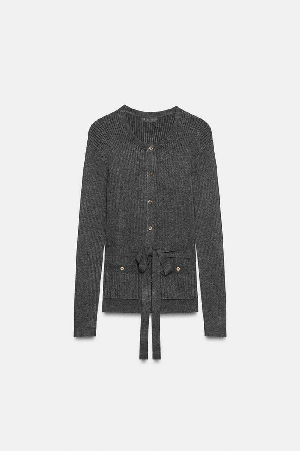 ZARA КАРДИГАН В РУБЧИК С ПОЯСОМ, ТЕМНО-СЕРЫЙ