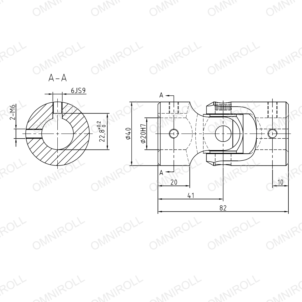 Одинарное карданное соединение Omniroll 3G-2C (20X40X82) - чертеж