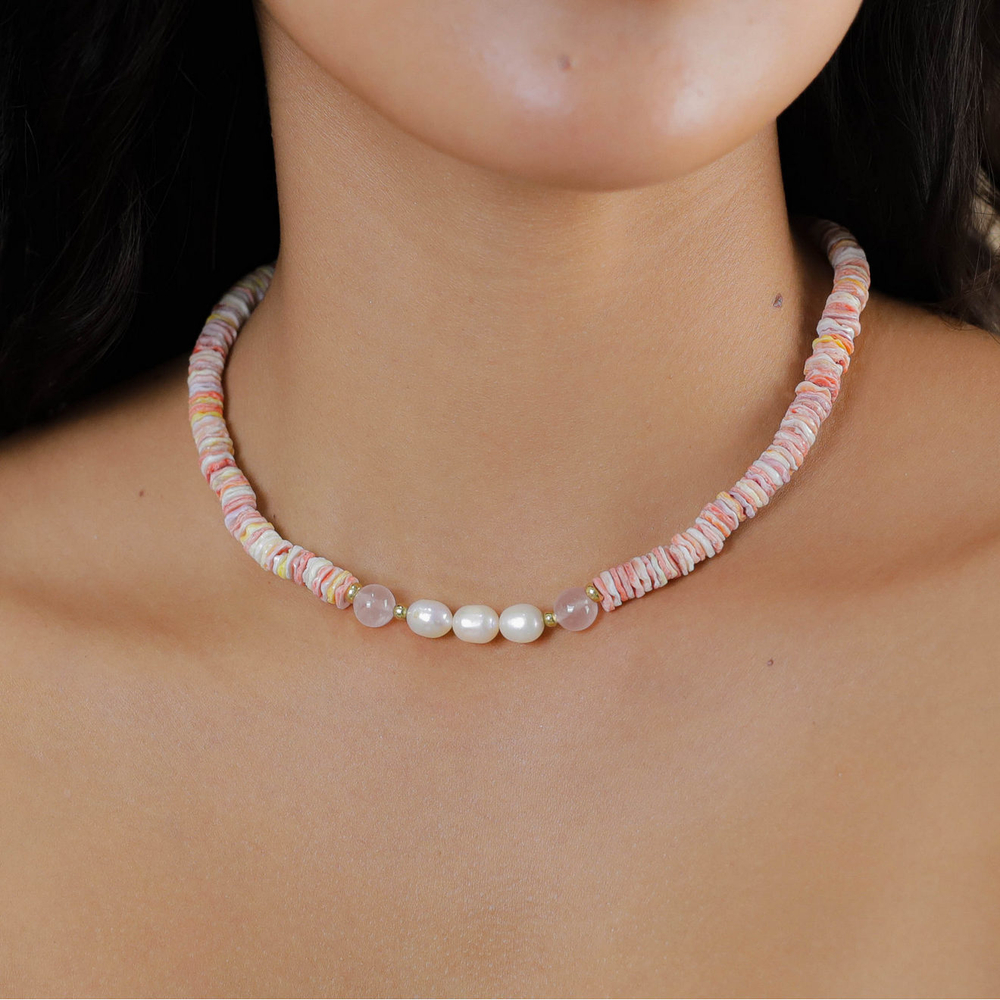 Колье Nature Bijoux, Spiaggia Rosa, с жемчугом, морскими ракушками и кварцем, NB26.1-15-43732 (розов