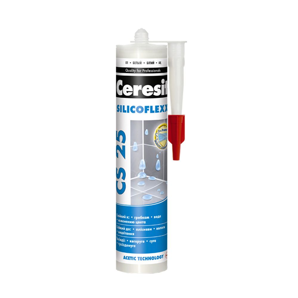 Герметик - затирка силиконовая Ceresit CS 25 Silicoflexx № 01, белая, 280 мл
