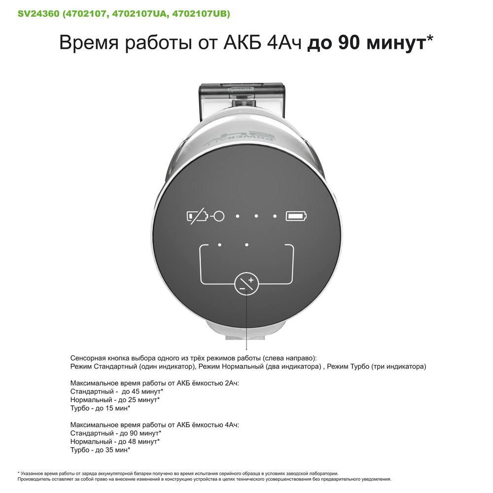 Пылесос вертикальный акк. Greenworks SV24360, 24V, б/щет, 250 Вт, 17 кПа, электрощетка, 2 насадки, LED, белый+серебро, 1х2Ач и ЗУ (4702107UA)