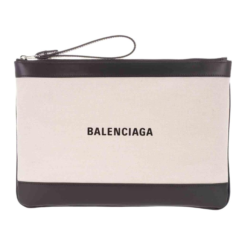 Balenciaga Multicolor Canvas With Leather Clutch Unisex Beige Black
