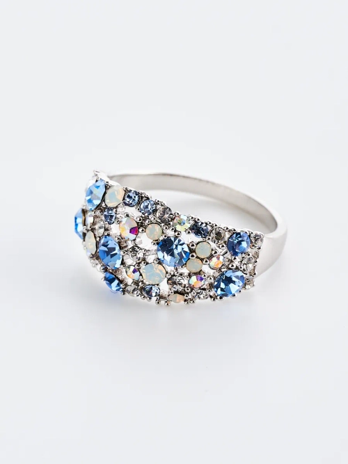 Кольцо Россыпь из голубых камней Swarovski