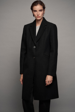 ZARA ПАЛЬТО ИЗ МЯГКОЙ ТКАНИ С ПОДПЛЕЧНИКАМИ, ЧЕРНЫЙ