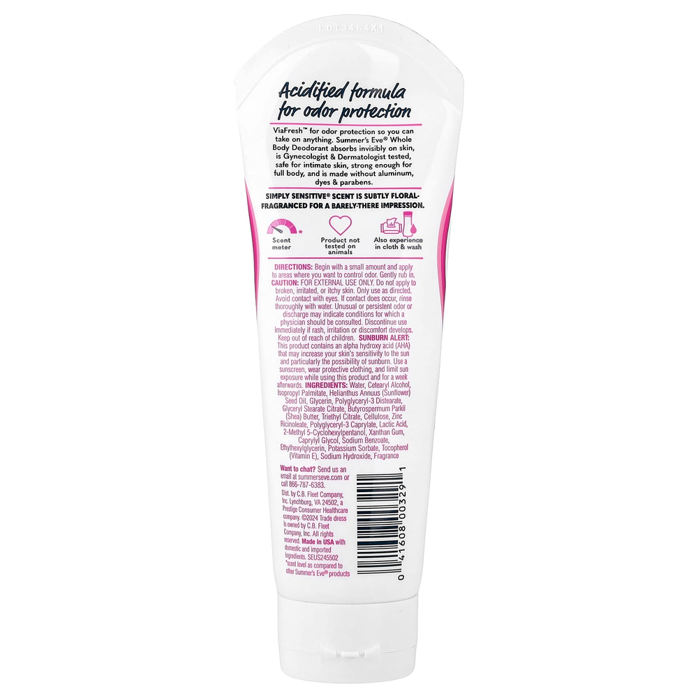 Summer's Eve, Ultimate Odor Protection™, дезодорант для всего тела, Simply Sensitive®, 89 мл (3 жидк. унции)