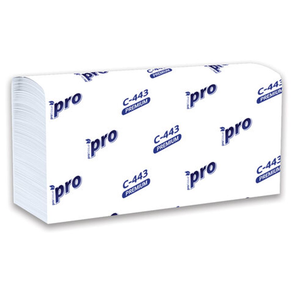 Полотенца бумажные 190 шт., PROtissue (H2) PREMIUM, 2-слойные, белые, КОМПЛЕКТ 21 пачка, 24х21,5 см, Z-сложение, С443