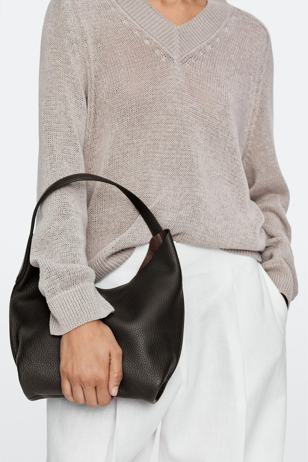 Massimo Dutti Мини-сумка через плечо из кожи наппа, коричневый