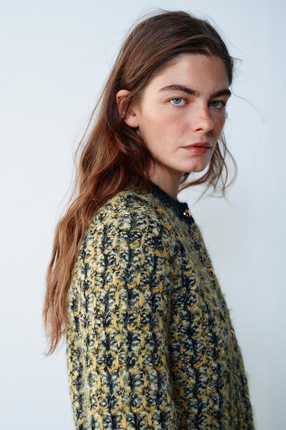 ZARA ТРИКОТАНЫЙ КАРДИГАН, ЧЕРНЫЙ/ЖЕЛТЫЙ