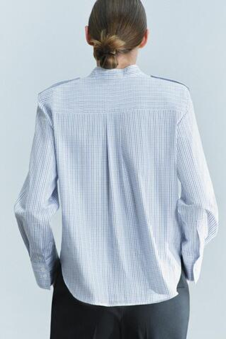 ZARA РУБАШКА В КЛЕТКУ С ПОДПЛЕЧНИКАМИ — ZW COLLECTION, КОРИЧНЕВО-СИНИЙ