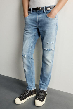 ZARA ДЖИНСЫ SKINNY FIT С РАЗРЕЗАМИ, ГОЛУБОЙ