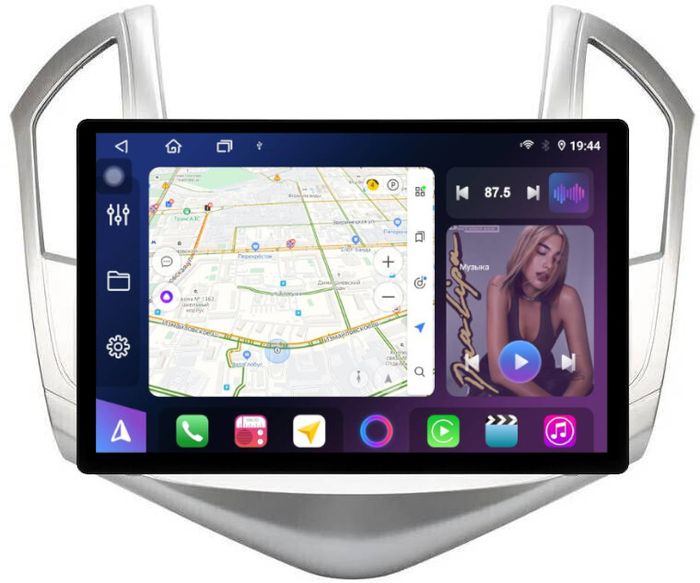 Магнитола для Chevrolet Cruze 1 2012-2015 (рамка серебро) - FarCar BX877 монитор 13" 2K QLED на Android 13, Быстрая, CarPlay, 4G SIM-слот