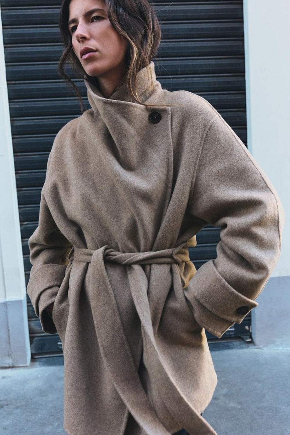 ZARA МЯГКАЯ ДВУБОРТНАЯ КУРТКА, СЕРО-КОРИЧНЕВЫЙ