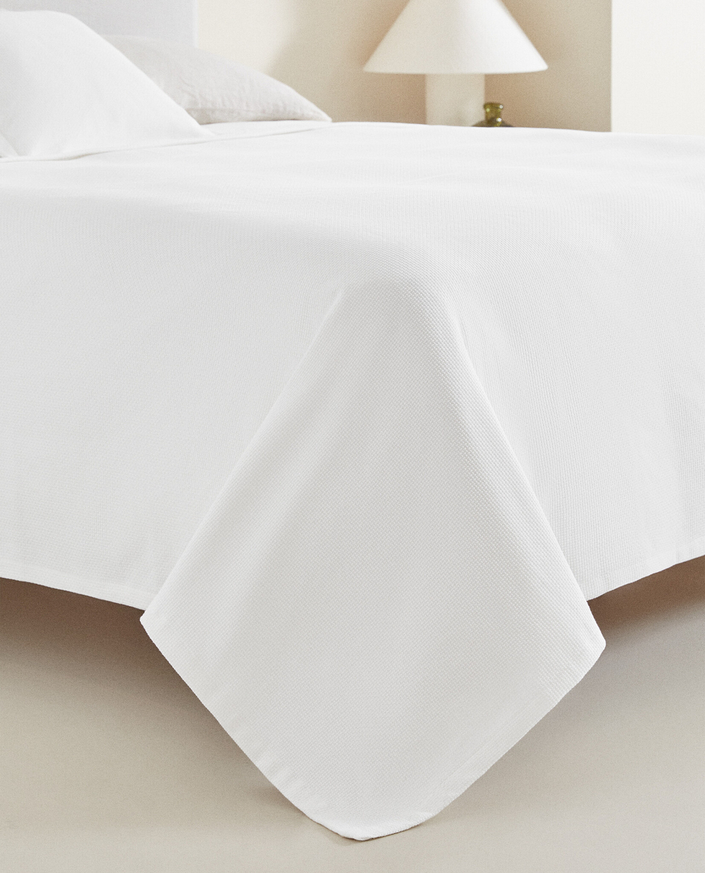 ZARA HOME ХЛОПКОВОЕ ПОКРЫВАЛО В КЛЕТКУ, БЕЛЫЙ