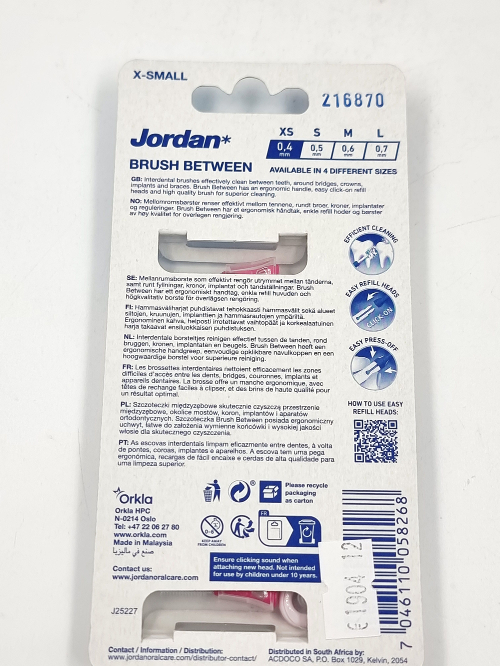 Межзубные ершики Jordan Clinic Brush Between 0,4 мм размер ХS (Розовый), 10 шт (Из Финляндии)