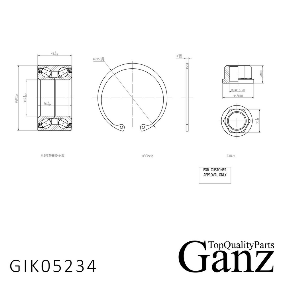 Подшипник ступицы передний MB W163 ML230/320/430 GANZ GIK05234