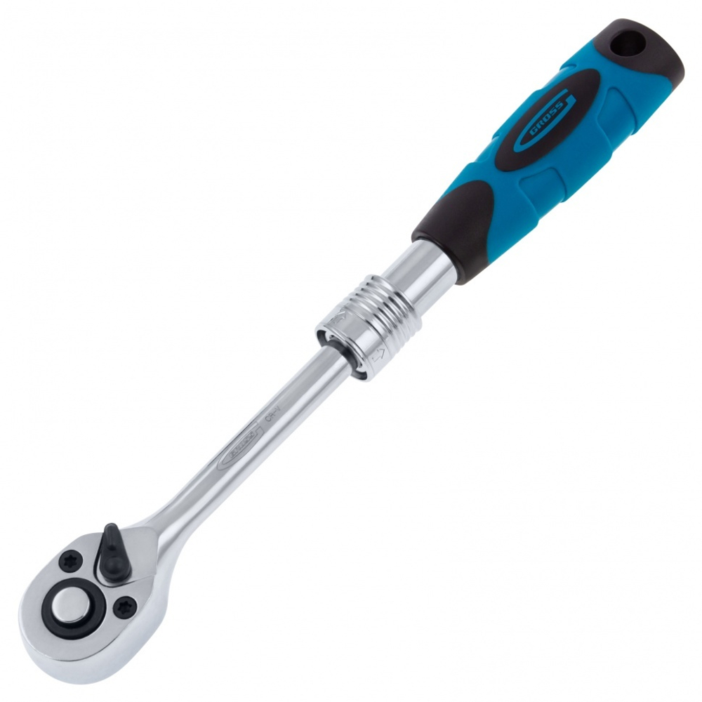 Ключ-трещотка телескопический 1/4", 150-200 мм, CrV, 72 зуба, с быстрым сбросом, хром Gross