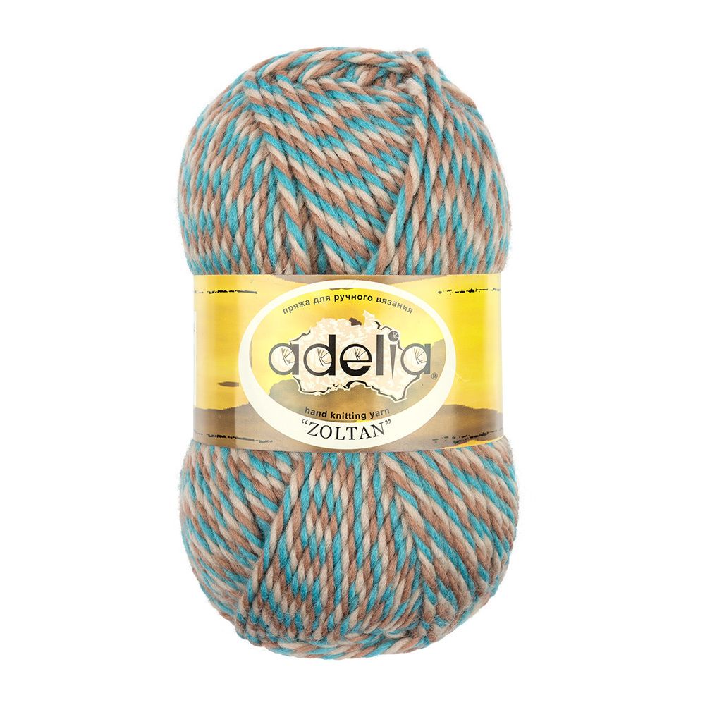 Пряжа Adelia Zoltan / уп.5 мот. по 100г, 115м, 134 бежевый-бирюзовый-коричневый