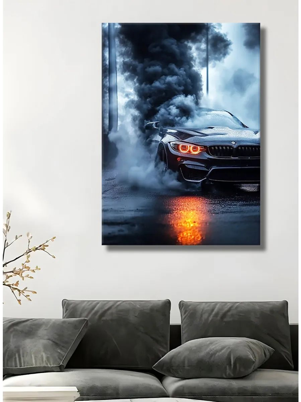 Картина "BMW в ночи", интерьерная 50х70см 1шт.