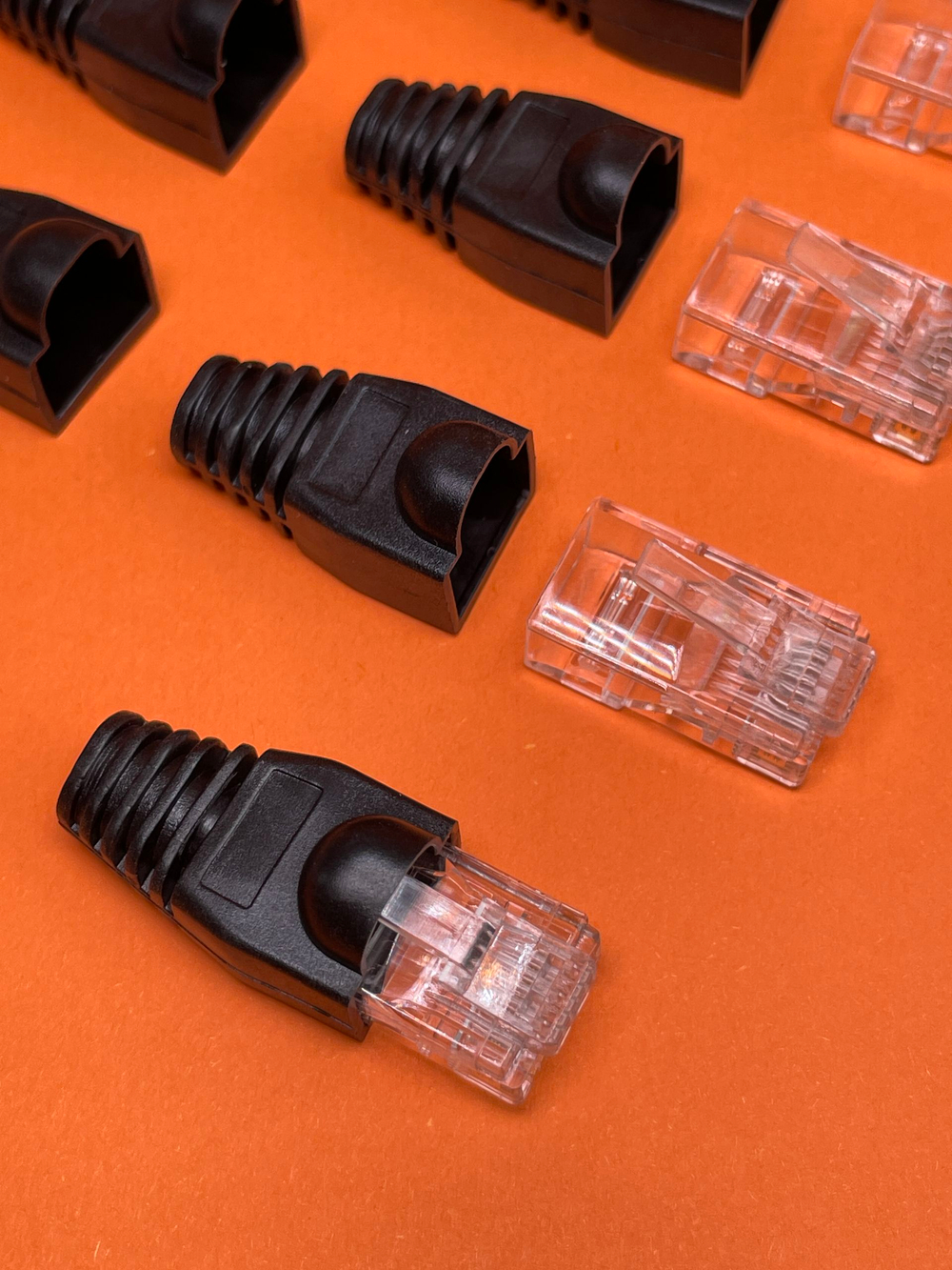 20 пар. Коннектор и колпачок для интернет кабеля RJ45 cat.5e 8P8C, неэкранированный, штекер для витой пары, для разъемов коннектора патч корда, для интернет кабеля диаметр 6,5 мм, черный