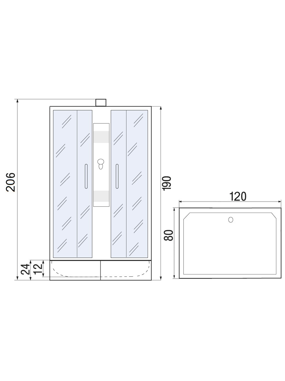 Душевая кабина RIVER QUADRO Б/К 120/80/24МТ 120x80x205 10000013643 Универсальная Прямоугольная
