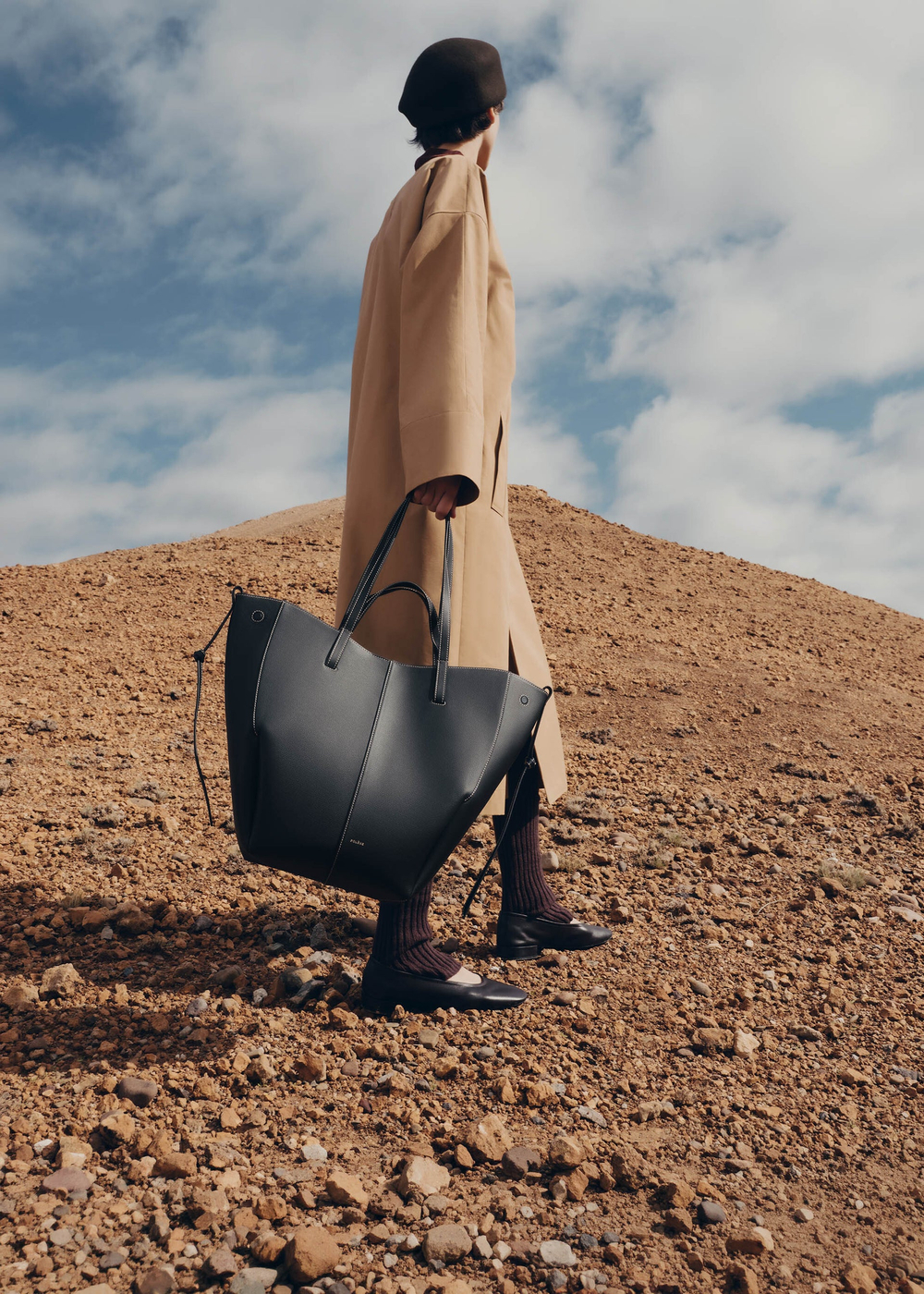 POLENE СУМКА CYME TOTE, ЧЕРНЫЙ/КРЕМОВЫЙ