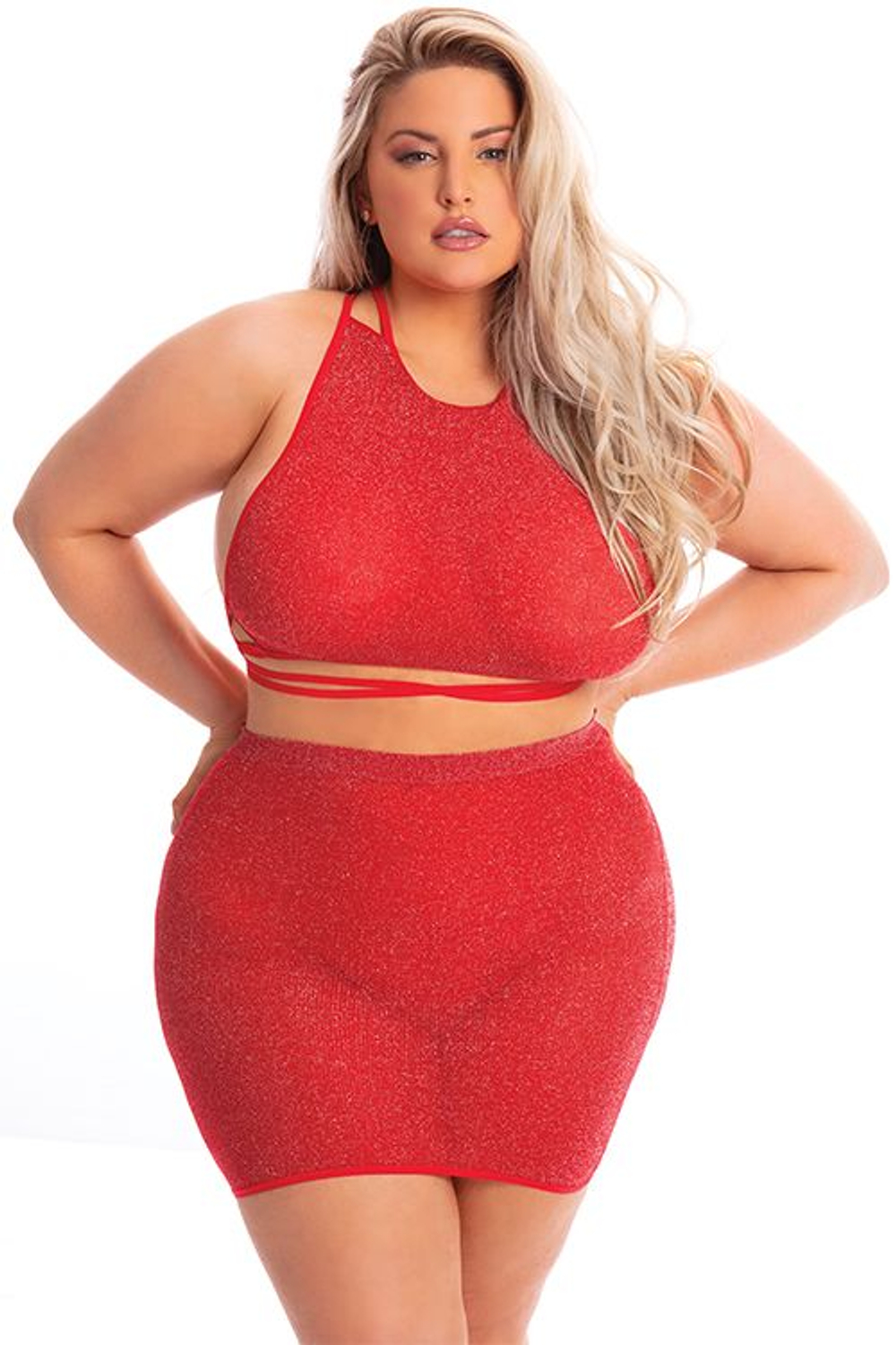Стильный комплект: коротенькая юбочка и топ (Размер: XL-XXL) (Цвет: красный)