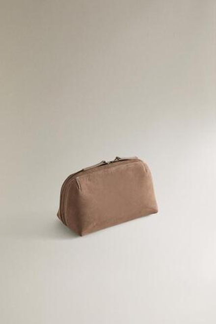 ZARA HOME КОСМЕТИЧКА ИЗ НУБУКОВОЙ КОЖИ, СЕРО-КОРИЧНЕВЫЙ