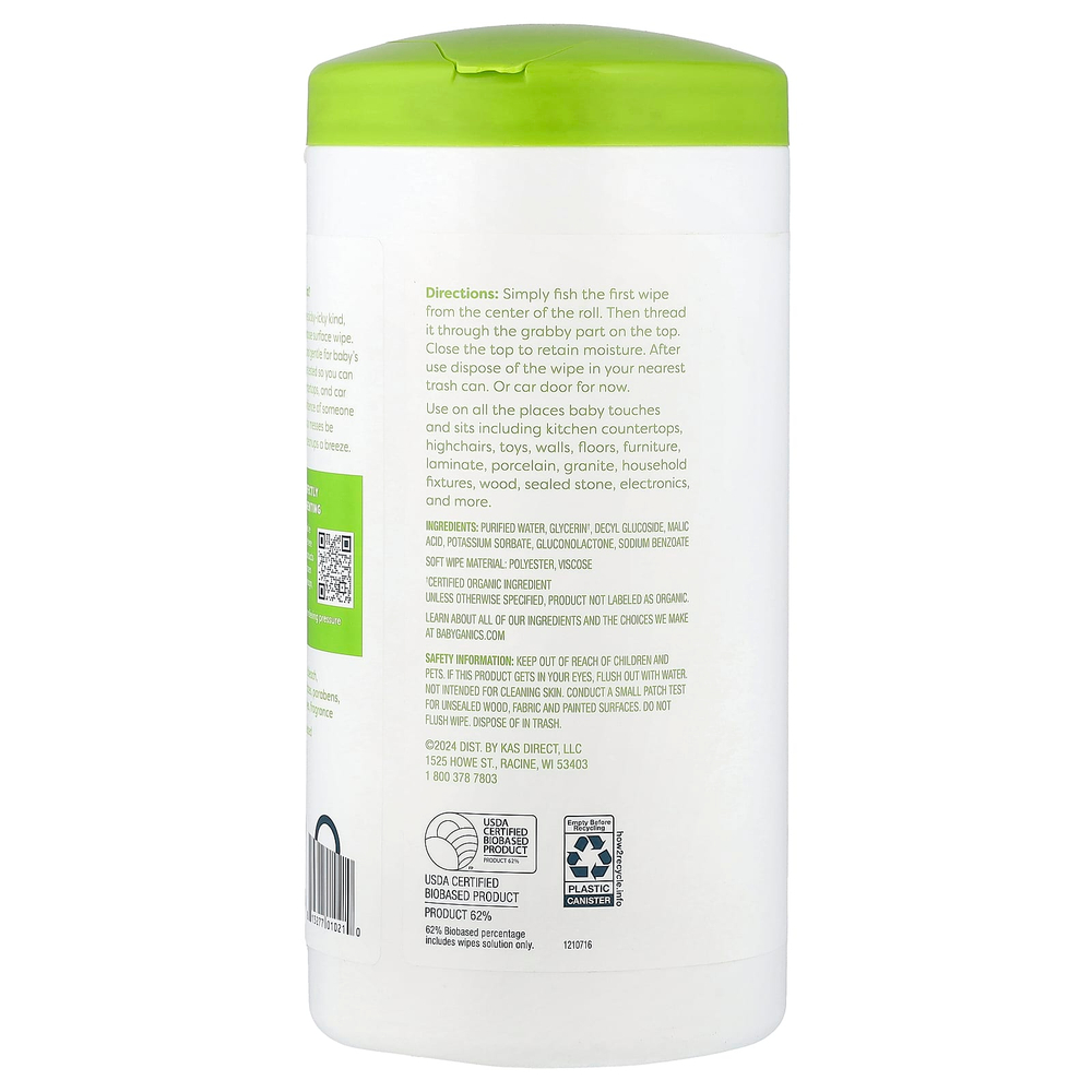 Babyganics, универсальные салфетки для поверхности, без отдушки, 75 шт.
