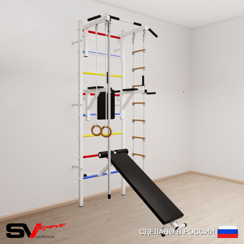 Шведская стенка Sv Sport усиленная 606 (Турник стандарт/Брусья/Скамья/Канат/Кольца/Лестница)