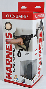 Страпон для женщин и мужчин с кожаными трусиками Harness Ultra Realistic 6" насадка неоскин (16 см , телесный с черным ) (Цвет: телесный с черным)