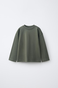 ZARA ОДНОТОННЫЙ ЛОНГСЛИВ, ЗЕЛЕНЫЙ