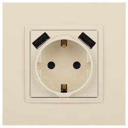 Розетка ЭРА Elegance 14-4109-02 2P+E 16A-250В штор. с 2xUSB 5В-3А слоновая кость | Эра Elegance