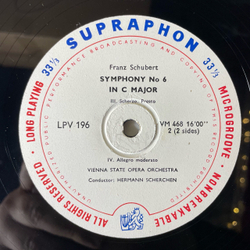 Винтажная виниловая пластинка LP Orchester Der Wiener Staatsoper, Franz Schubert Шуберт, Симфония Sinfonie Nr. 6 (Чехословакия 1966)
