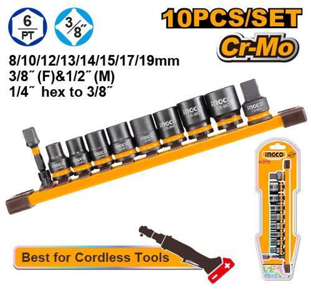 Набор головок ударных 3/8 8-19 10шт. SUPER INGCO HKISSD38104 INDUSTRIAL