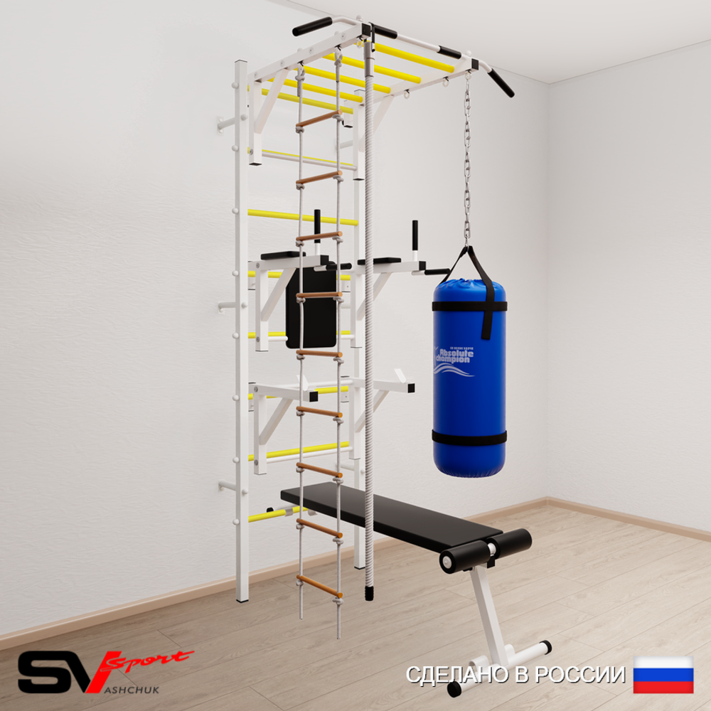 Шведская стенка Sv Sport усиленная 6651 (Турник рукоход/Брусья/Стойка/Скамья/Канат/Лестница/Цепь/Мешок 15кг)