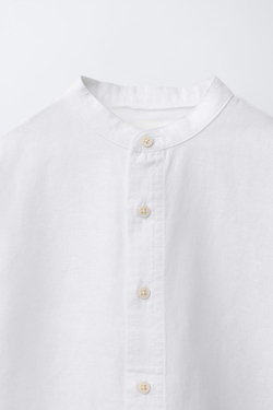ZARA РУБАШКА ИЗ СМЕСОВОГО ЛЬНА, БЕЛЫЙ
