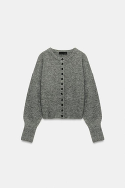 ZARA МЯГКИЙ ТРИКОТАЖНЫЙ КАРДИГАН, СЕРЫЙ