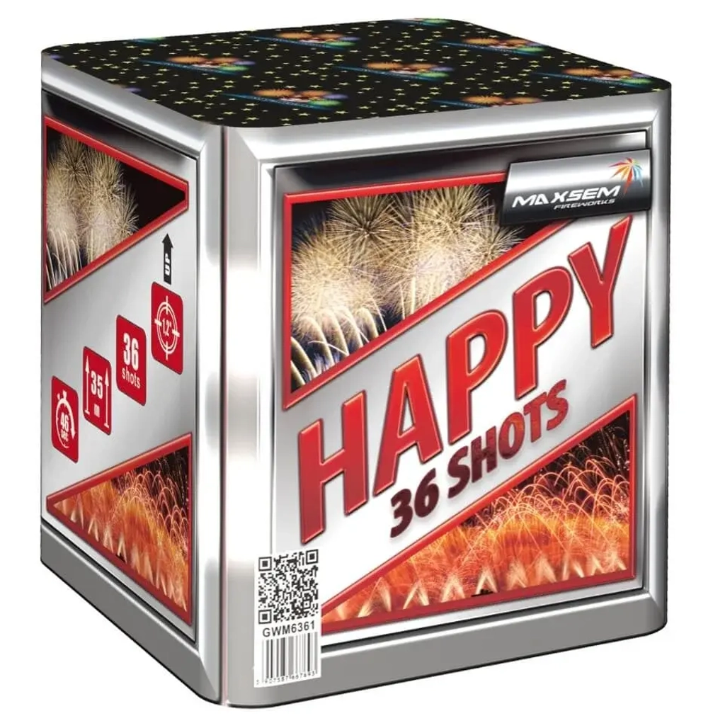 Батарея салютов Happy (GWM6361) от Maxsem, 36 залпов, 30 мм