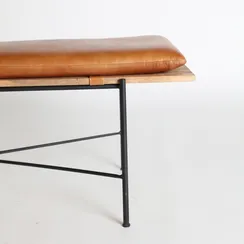 Банкетка Dexter, 132х44х48 см, коричневая кожа и дерево манго