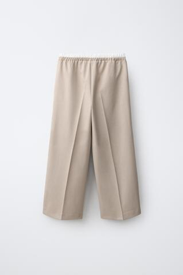 ZARA БРЮКИ WIDE LEG С ДВОЙНЫМ ПОЯСОМ, СВЕТЛО-БЕЖЕВЫЙ