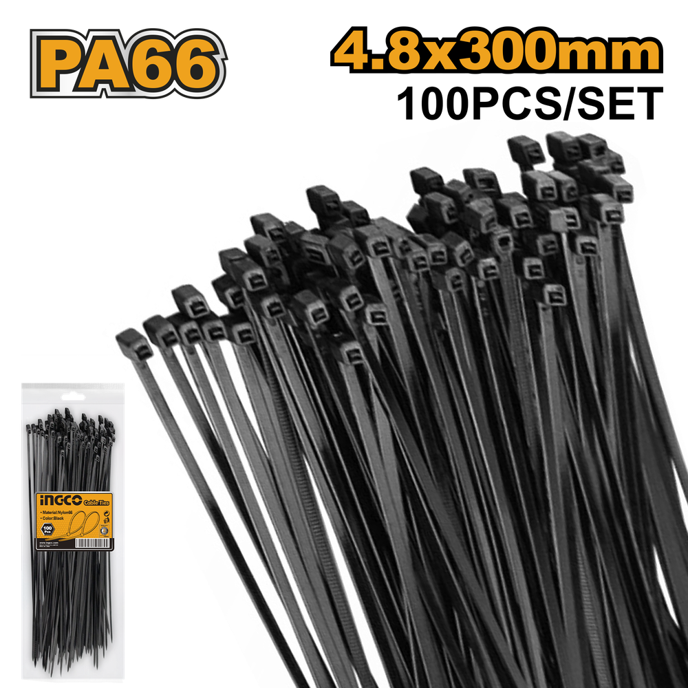 Кабельные стяжки черные INGCO HCTB30048 300 мм 100 шт.