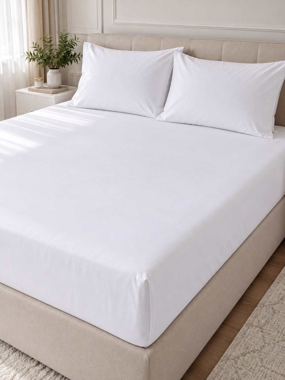 Простыня на резинке Majoli 180×200 + 2 наволочки 50×70, белый