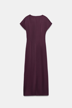 ZARA ПЛАТЬЕ МИДИ СО СБОРКАМИ, ТЕМНО-ГРАНАТОВЫЙ