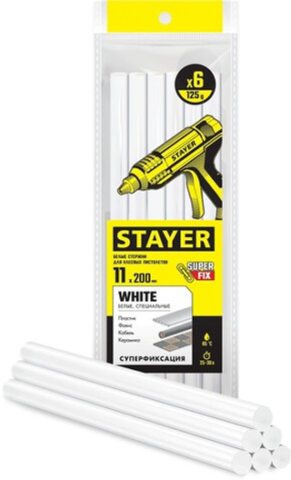 STAYER White, белые, 11 х 200 мм, 6 шт, клеевые стержни, Professional (2-06821-W-S06)