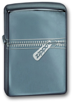 Легендарная классическая американская бензиновая широкая зажигалка ZIPPO Classic Black Ice™ черная глянцевая из латуни и стали с Логотипом Zippo ZP-21088